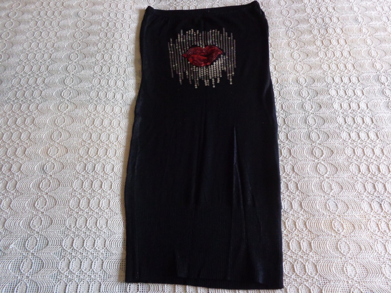 Vintage - Tube-Top, Strickkleid, Schlauchkleid, Longshirt, ca. Gr. XS/S bzw. ca. Gr. 34/36, schwarz, Pailletten