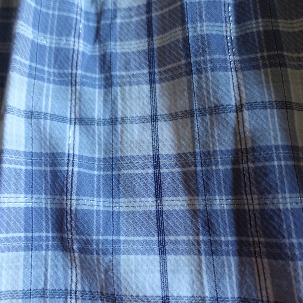 Vintage - Bluse - Longbluse, Gr. S bzw. ca. Gr. 36, lila/weiß/silber, kariert, Amisu
