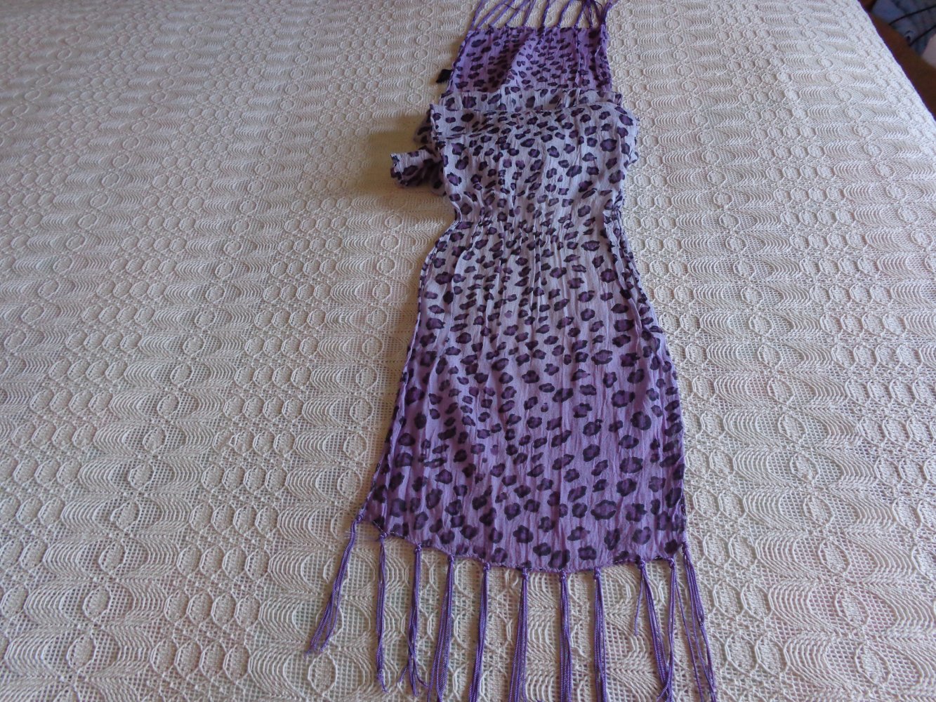 Schal, Tuch, Crinkle, lila, Gesamtlänge inkl. Fransen ca. 195 cm, Breite ca. 27 cm, Leo-Muster