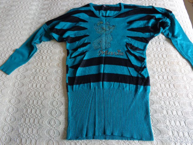 Feinstrickpullover, 2in1-Pullover Vintage-Stil, Longpullover, ca. Gr. 34/36, smaragd/schwarz