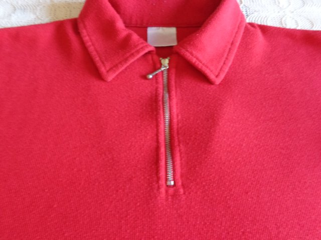 #Vintage - Shirt Langarm Rippen-Shirt, Polokragen mit RV, rot, ca. Gr. 38 bzw. ca. Gr. M