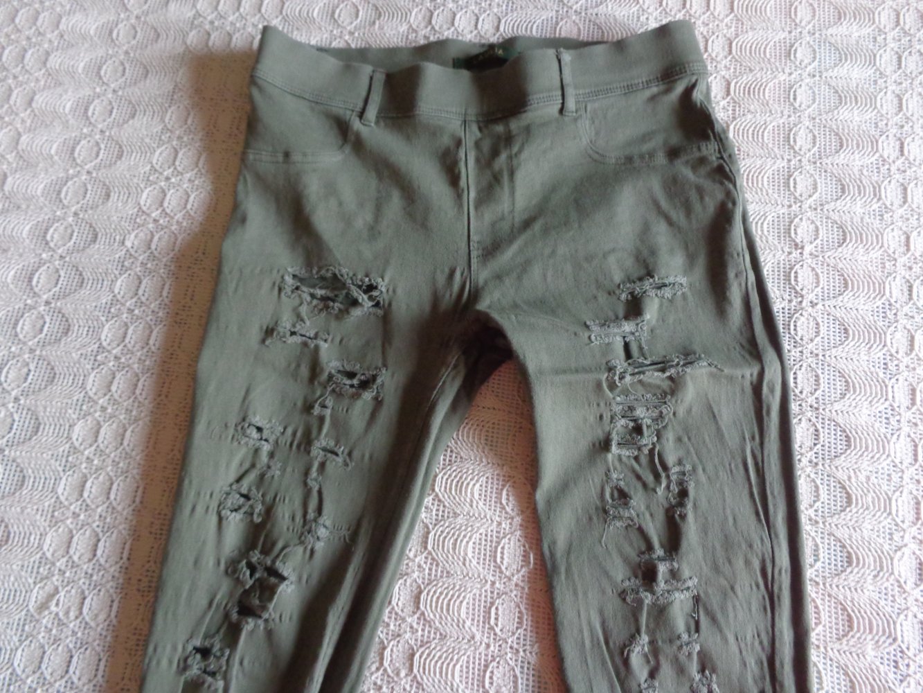Vintage - Leggings im Jeans-Style, Hose, Gr. 42 bzw. ca. Gr. M/L, khaki, Laulia