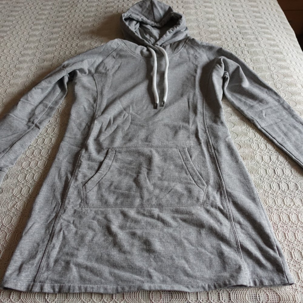 Homewear - Sweatkleid, grau-melange, Gr. S bzw. ca. Gr. 36, mit Kapuze, Känguruhtaschen