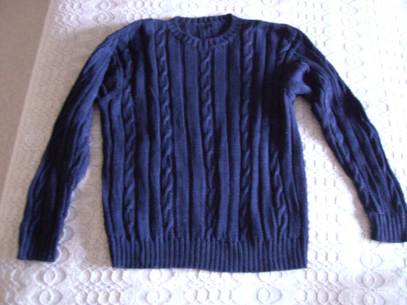 Zopfmusterpullover, Pullover mit Zopfmuster, Rundhals, ca. Gr. 140/146, Handarbeit