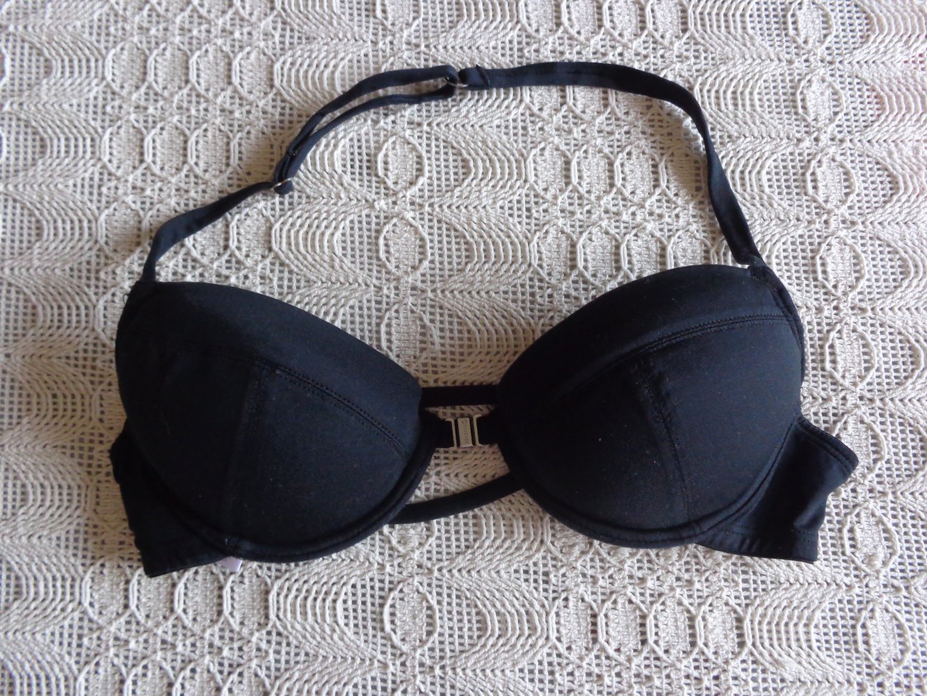 BH, Bügel-BH, Neckholder, schwarz, Gr. 70A Push-up, Censored