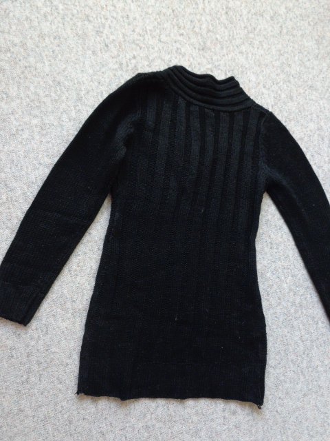 #Rippen-Strick-Zopfmuster- Long-Pullover, ca. Gr. XS/S bzw. ca. Gr. 34/36, schwarz