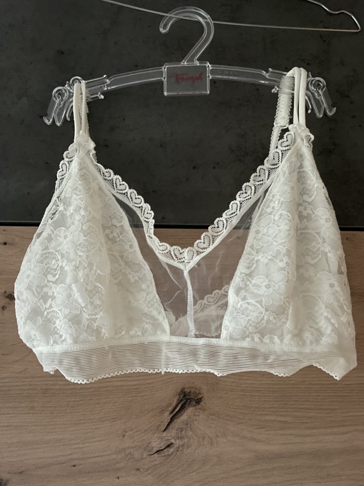 durchsichtiger weißer BH ohne Bügel - sexy mit Spitze - Hochzeit - 75 B 80 A