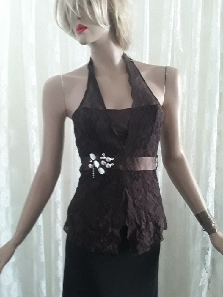 Neckholder Corsage schokobraun Spitze 