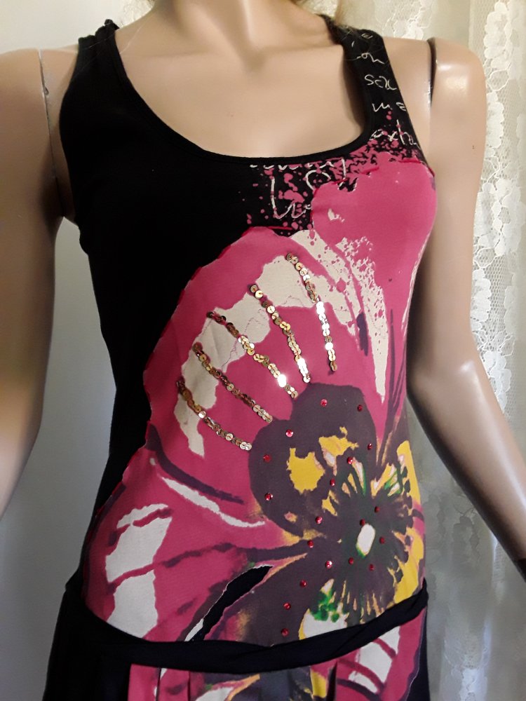 Buntes Tank-Top-Desi-Kleid mit leichtem Ballonsaum bestickt mit Perlen und Pailetten 