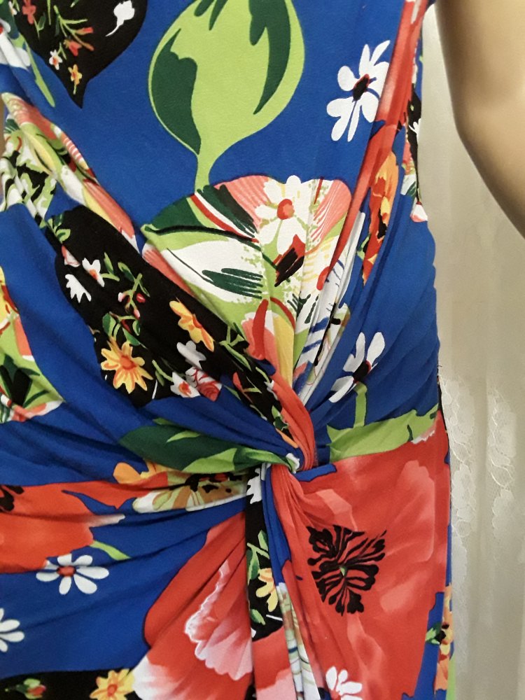 Shirtkleid in knalligen Farben in Knotenoptik mit leichtem Wasserfallkragen 42/44