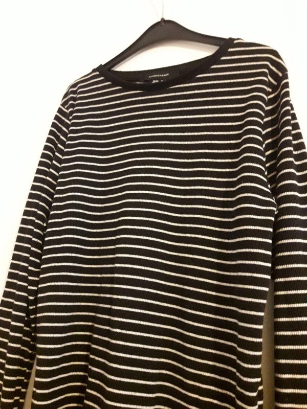 Langarmshirt Schwarzweiß Gestreift Streifen Langarm Feinripp Anliegend Rundhals