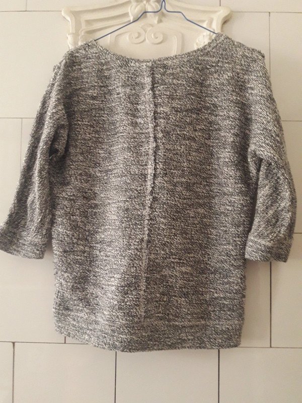 Melierter Pullover Ziernähte Neo Grunge Schwarz Grau Muster Meliert Hochgeschlossen Rundausschnitt Dreiviertelärmel Grautöne