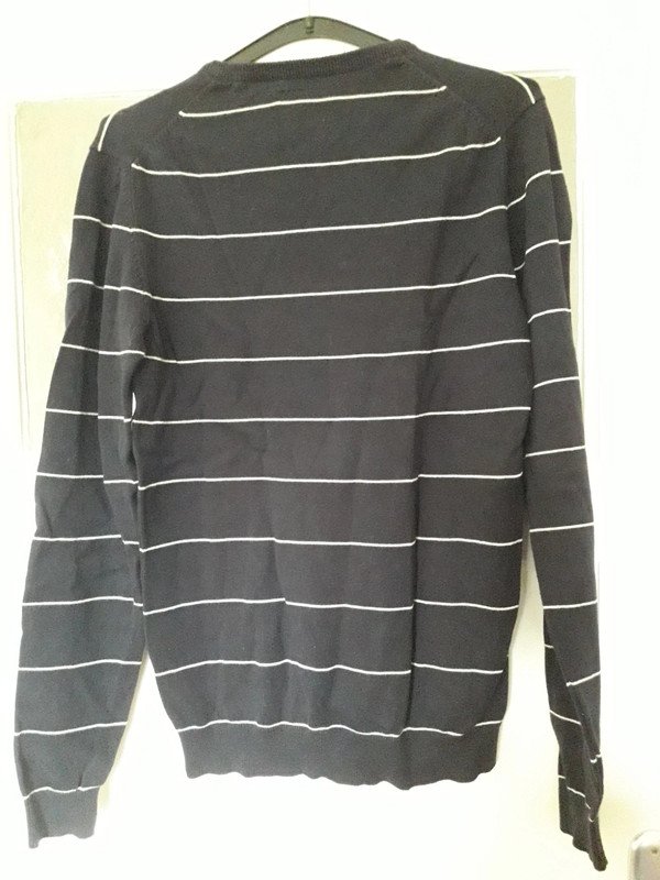 Pullover Dunkelblau Weiß Gestreift Baumwolle Streifen Basic