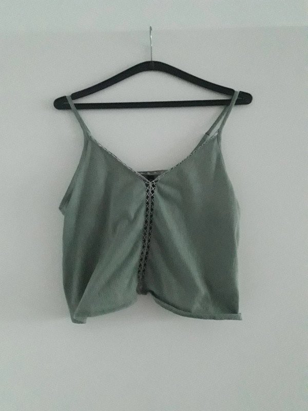 Sommertop Crop Mint Türkis Top Träger Trägertop Kurz Mintgrün Spaghettiträger Häkeldetail Häkel