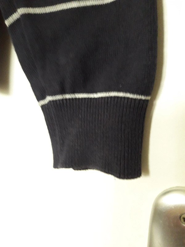 Pullover Dunkelblau Weiß Gestreift Baumwolle Streifen Basic