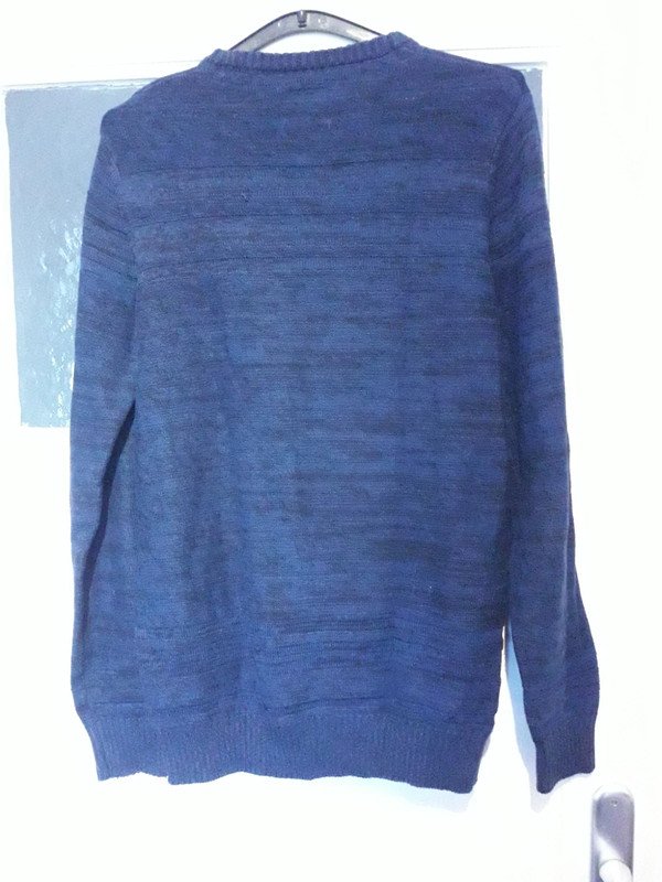 Pullover Blau Schwarz Meliert Strickpullover Dunkelblau 