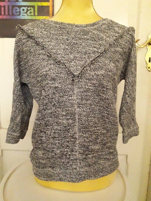 Melierter Pullover Ziernähte Neo Grunge Schwarz Grau Muster Meliert Hochgeschlossen Rundausschnitt Dreiviertelärmel Grautöne