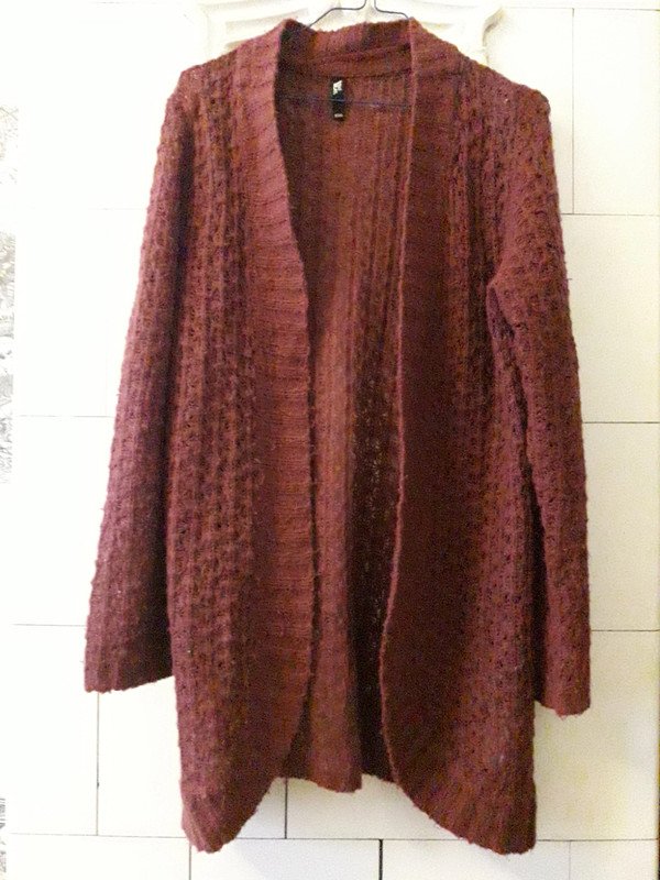 Strickjacke Dunkelrot Bordeaux Weinrot Maxi Blue Oversize Lang Locker Lochstrick Einfarbig