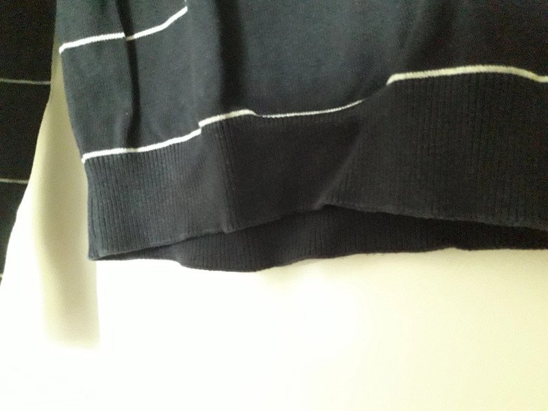 Pullover Dunkelblau Weiß Gestreift Baumwolle Streifen Basic