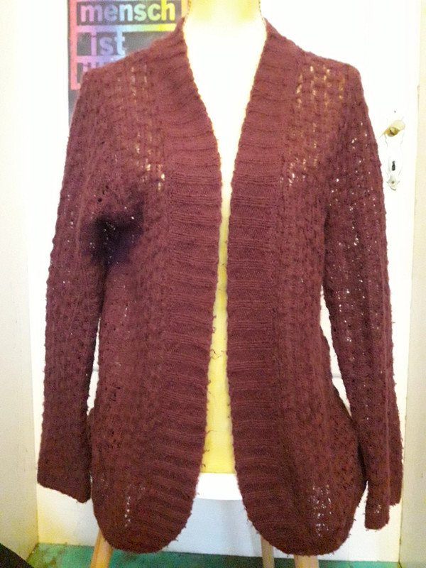 Strickjacke Dunkelrot Bordeaux Weinrot Maxi Blue Oversize Lang Locker Lochstrick Einfarbig