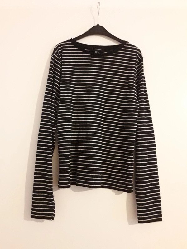 Langarmshirt Schwarzweiß Gestreift Streifen Langarm Feinripp Anliegend Rundhals