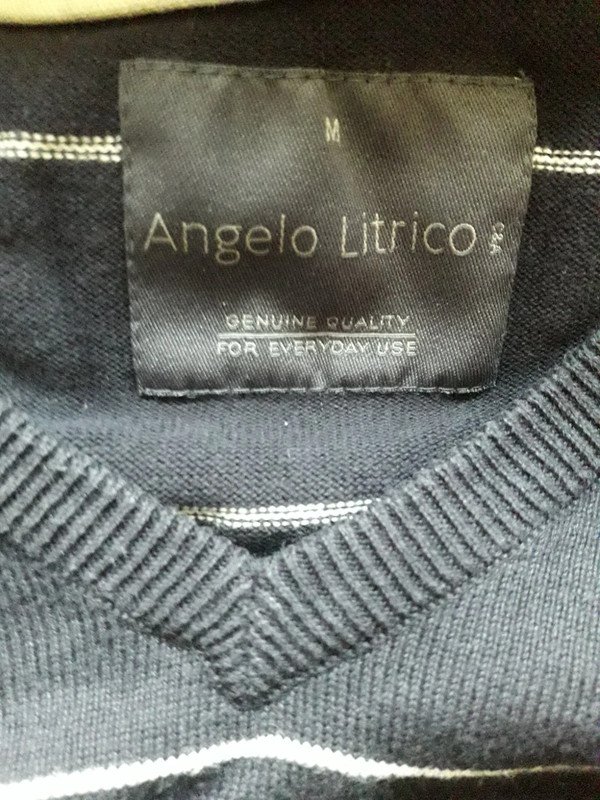 Pullover Dunkelblau Weiß Gestreift Baumwolle Streifen Basic