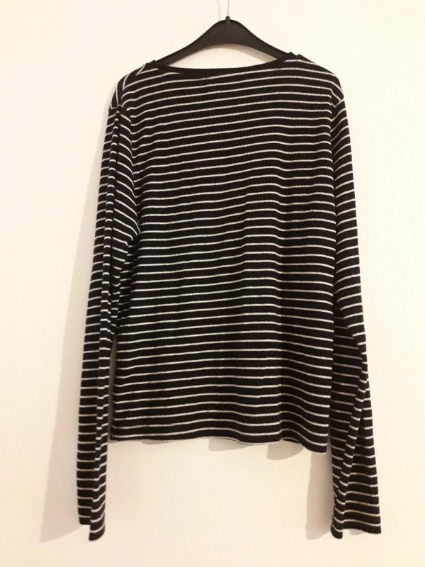 Langarmshirt Schwarzweiß Gestreift Streifen Langarm Feinripp Anliegend Rundhals