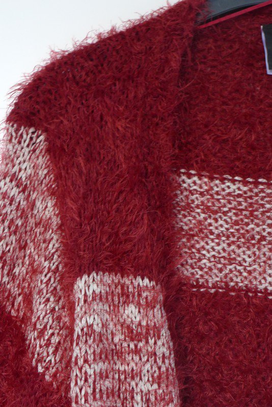 B.C. Flauschiger langer Cardigan bordeuax rot