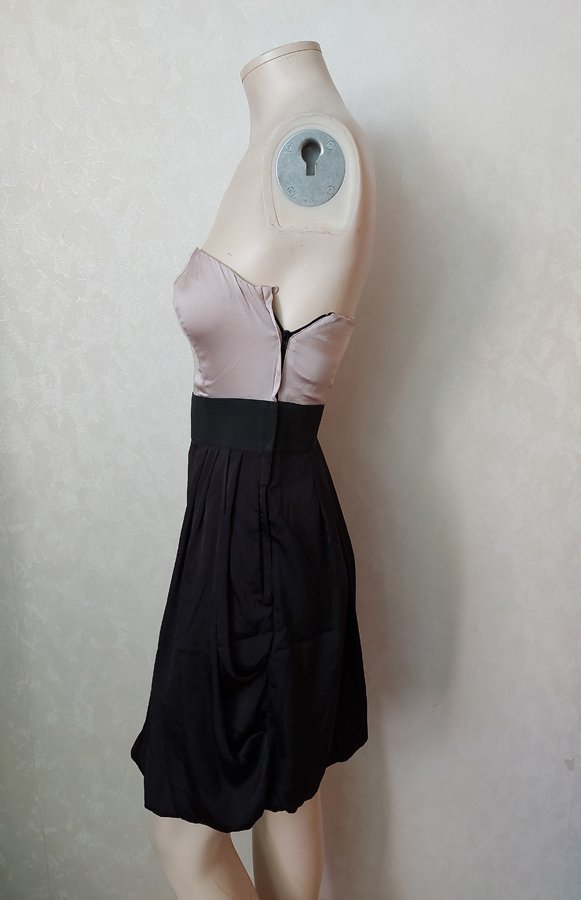 Satin Minikleid mit Taschen ~ Beige/Gold ~ 36 ~ Ballon