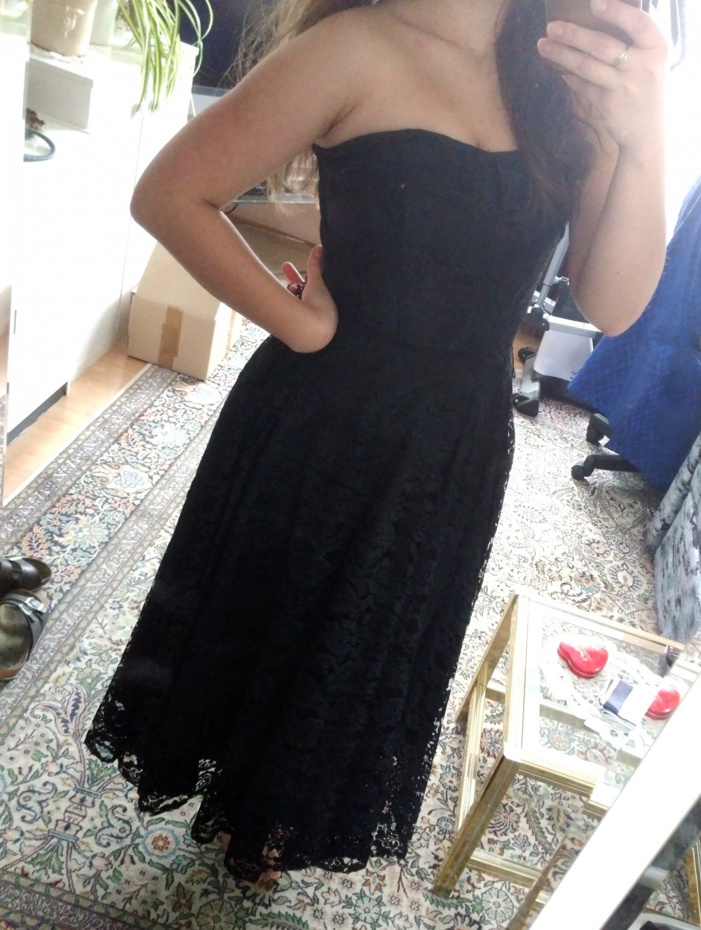 Edles Vintage Schwarzes Spitzen Midi/ Maxi Kleid 38 S-M Damen