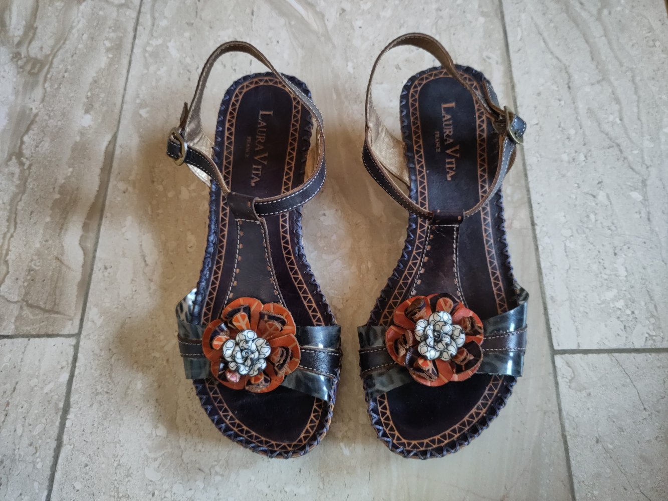 Sandalen Laura Vita dunkelblau/lila/orange Blume Gr. 39