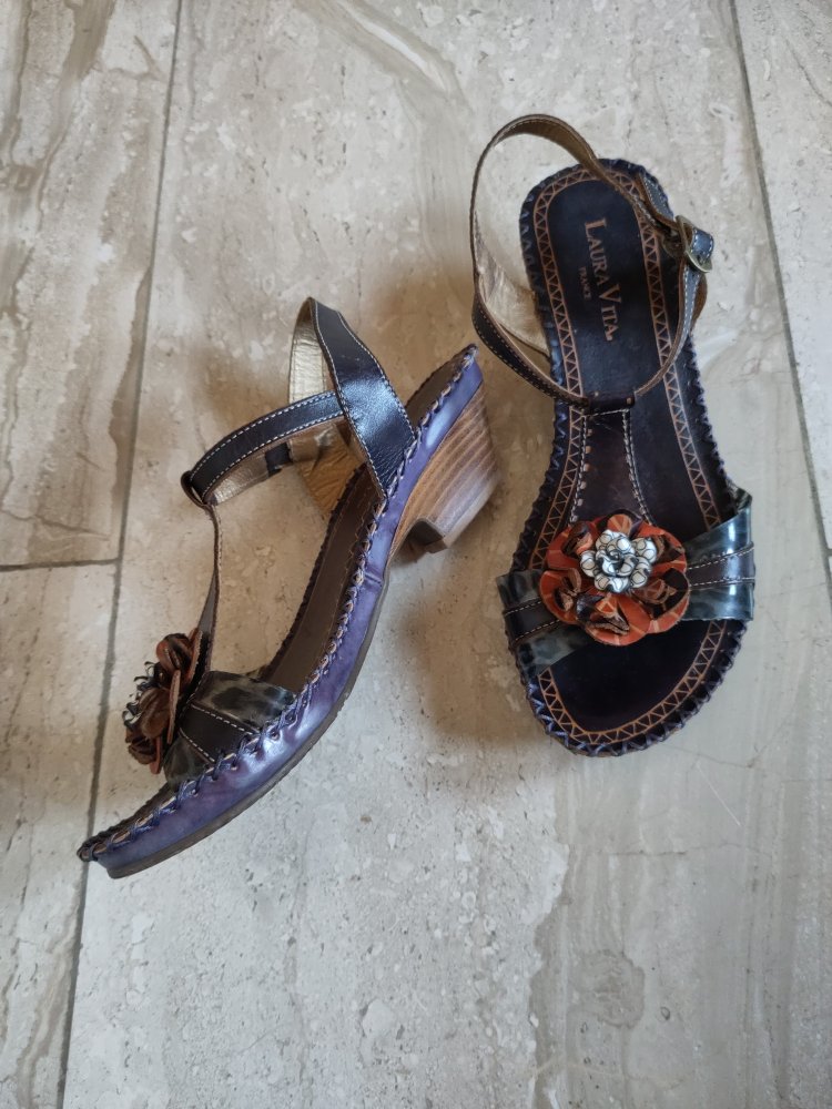 Sandalen Laura Vita dunkelblau/lila/orange Blume Gr. 39