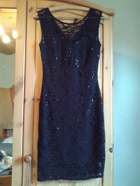 Cocktailkleid, schwarz, Spitze, 32/34, XS, Pailletten, enganliegend, sexy, Rückenausschnitt