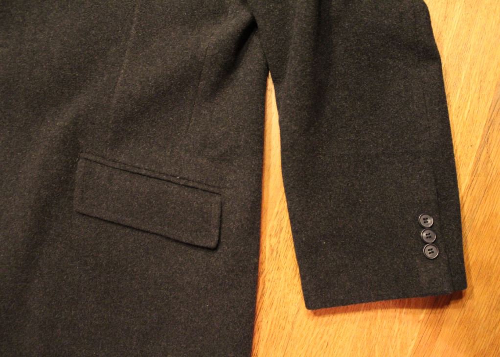 Herren Janker, Mantel, schwarz, grau, meliert, Taschen, Knöpfe, Kaschmir, Wolle, edel, 48