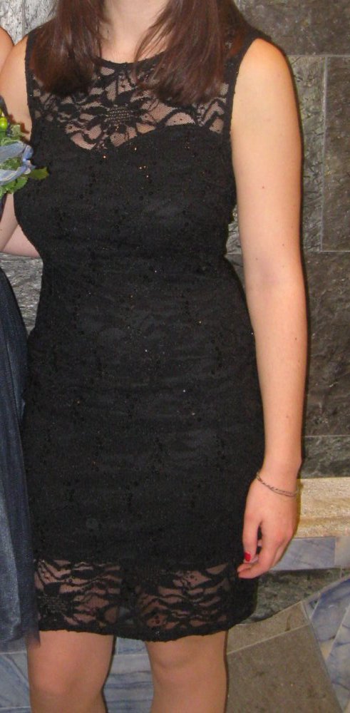 Cocktailkleid, schwarz, Spitze, 32/34, XS, Pailletten, enganliegend, sexy, Rückenausschnitt