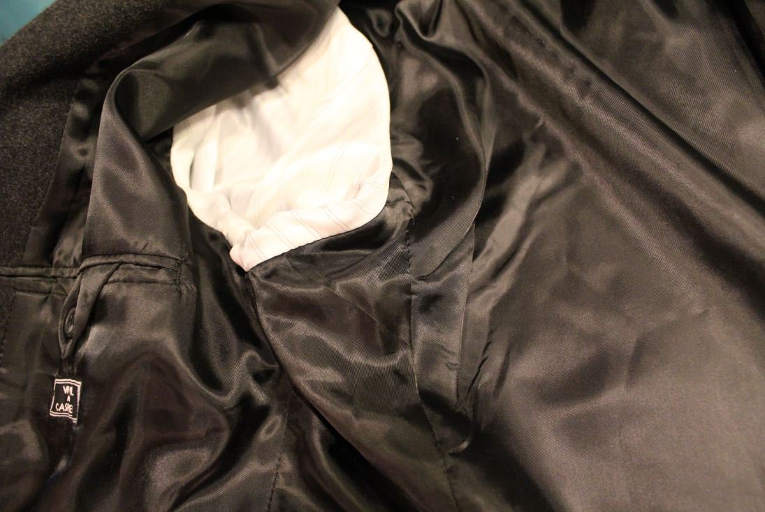 Herren Janker, Mantel, schwarz, grau, meliert, Taschen, Knöpfe, Kaschmir, Wolle, edel, 48