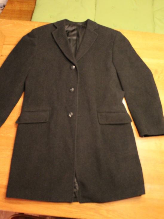 Herren Janker, Mantel, schwarz, grau, meliert, Taschen, Knöpfe, Kaschmir, Wolle, edel, 48