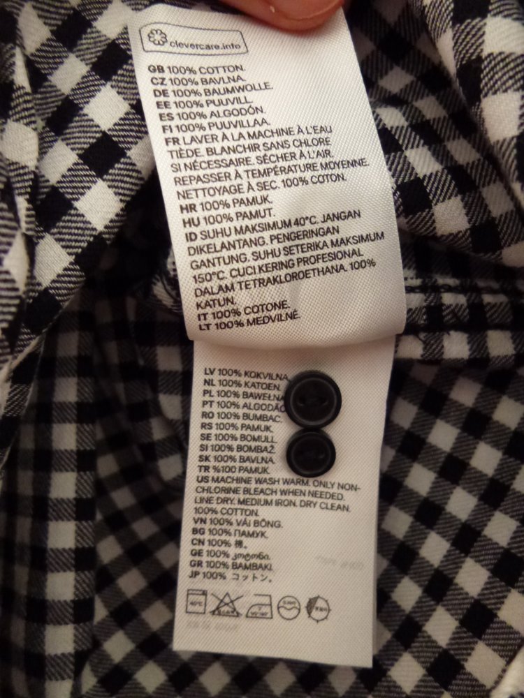 Lange schwarz-weiß karierte Bluse, Größe 40