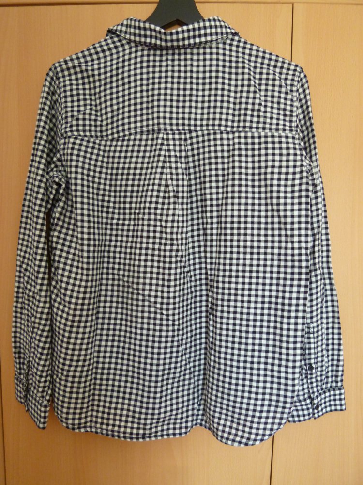 Lange schwarz-weiß karierte Bluse, Größe 40