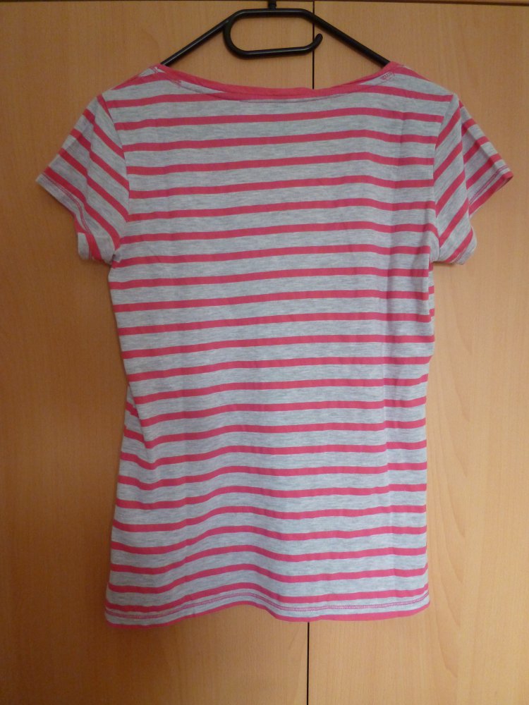 Pink-graues gestreiftes T-Shirt, Größe M