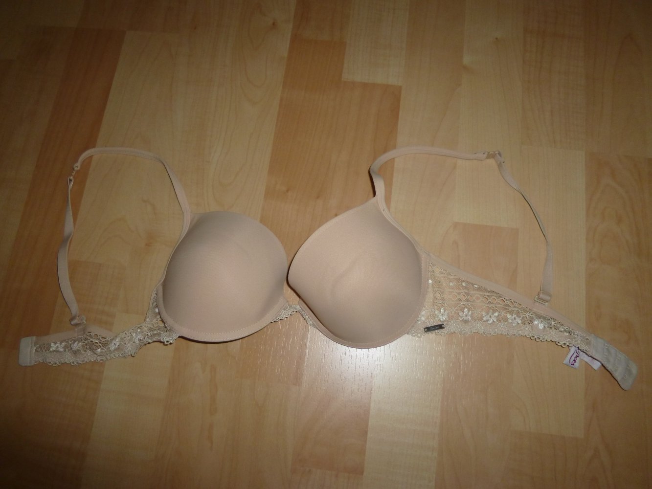 Hautfarbener BH mit Spitze und leichtem Push-Up, beige, nude, Größe 75B