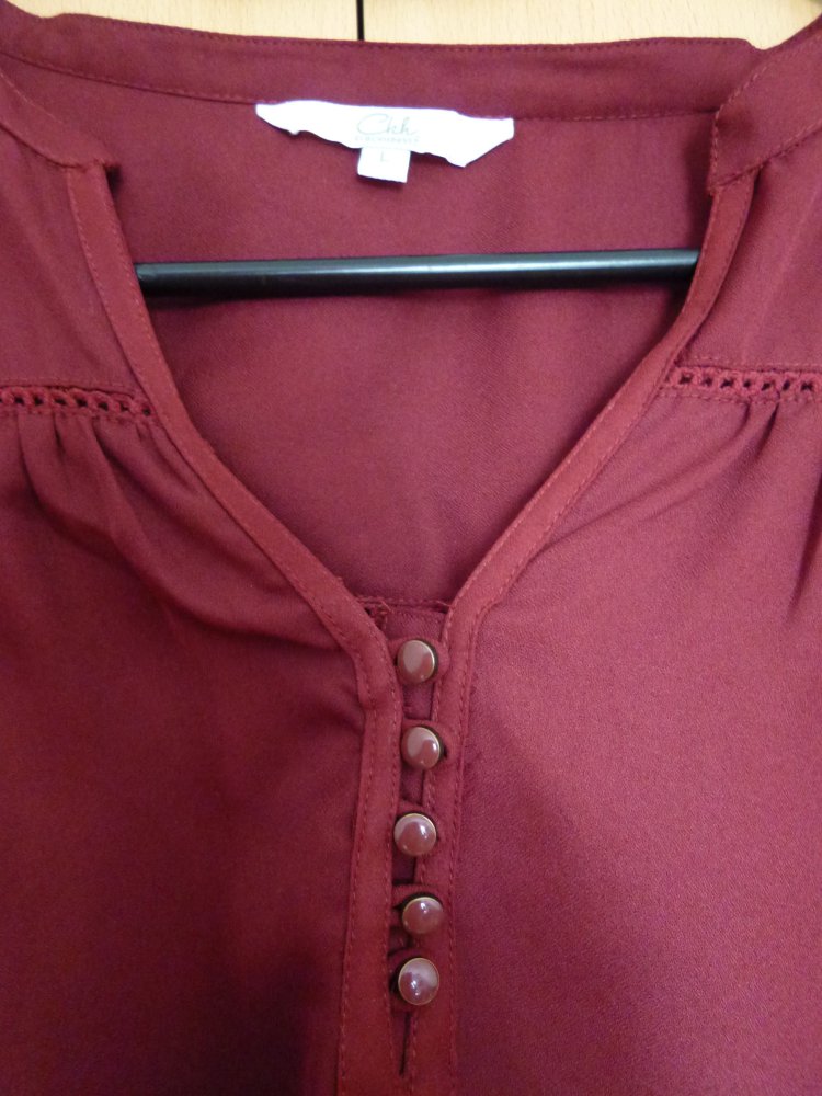 Schicke dunkelrote langärmlige  Bluse, Größe L 