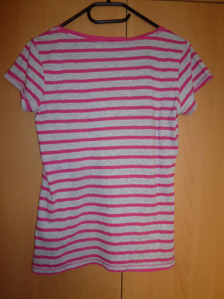 Pink-graues gestreiftes T-Shirt, Größe M