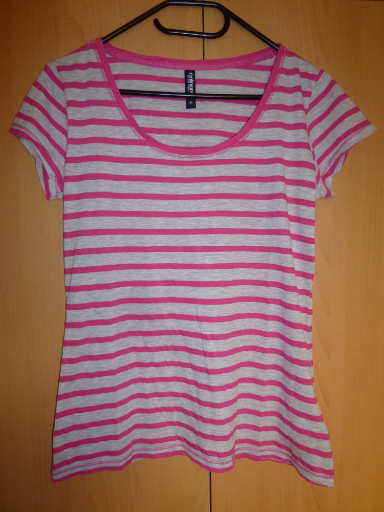 Pink-graues gestreiftes T-Shirt, Größe M