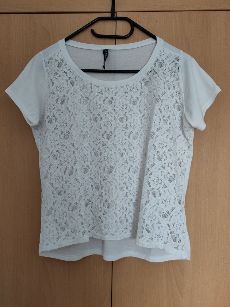 weißes Shirt mit Spitze, Größe L