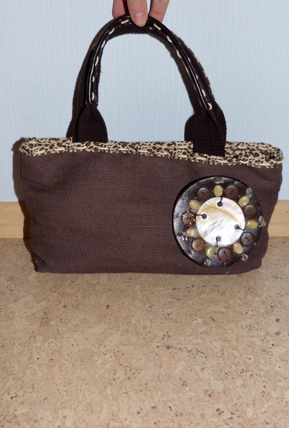 kleine braune Handtasche zum tragen, Leo-Muster