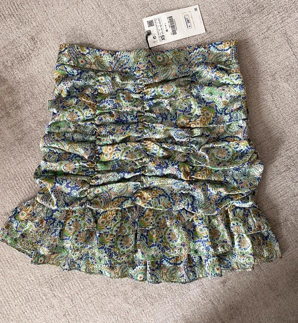 INSTA BLOGGER 40€ ZARA Insta Blogger PAISLEY Muster Boho RAFFUNG Volant High Waist ROCK mint GRÜN blau bunt GEMUSTERT gerafft gr. 34 XS,36 S NEU mit ETIKETT