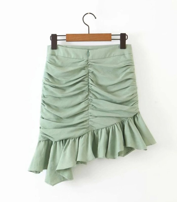 NSTA BLOGGER 50€ Zara beliebte seltene Limited Drapierter High Waist Viskose Rock mint grün Raffung Volant gerafft asymmetrisch 34 XS NEU mit ETIKET