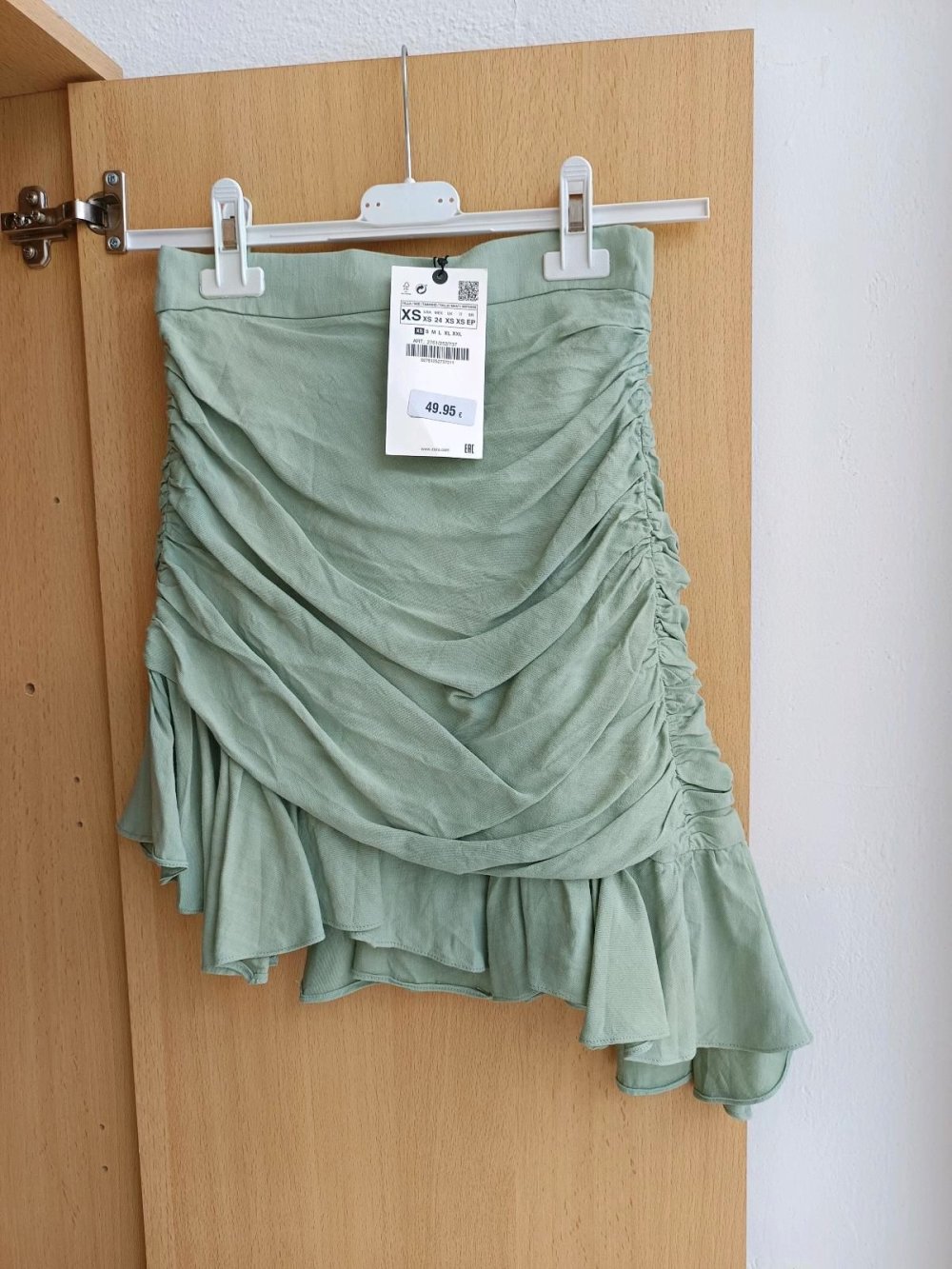 NSTA BLOGGER 50€ Zara beliebte seltene Limited Drapierter High Waist Viskose Rock mint grün Raffung Volant gerafft asymmetrisch 34 XS NEU mit ETIKET