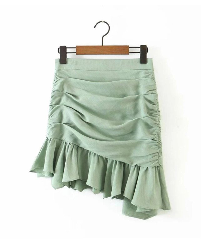 NSTA BLOGGER 50€ Zara beliebte seltene Limited Drapierter High Waist Viskose Rock mint grün Raffung Volant gerafft asymmetrisch 34 XS NEU mit ETIKET